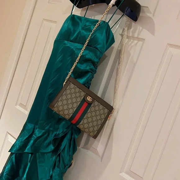 Vintage Blondie Nights Sexy  Hollywood Satin emerald green Runway dress - Picture 15 of 16